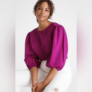 Farm Rio for Anthropologie Ballon Sleeves 100 cotton Top